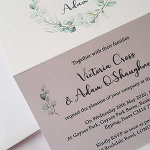 Greenery Hochzeitseinladung, Hochzeitseinladung mit Antwortkarten, personalisierte Hochzeitseinladungen, Ziehharmonikahochzeit, dreifache Hochzeitseinladung