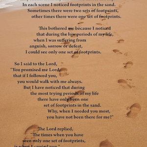 Footprints in the sand A4 print, gift for them, house gift, gift for friends, gift for her, quote print, religious poem, gift for him,