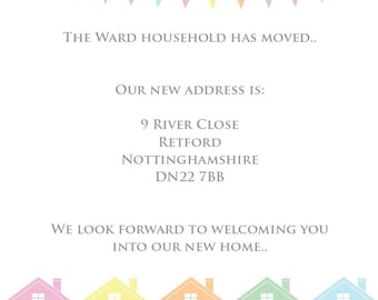 Change of address cards, new home, moving house, new address, moved house, new pad, relocation, new address postcards,