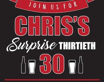 Surprise party invitation, 30th Birthday party, invites, personalised, 18th, 21st, 40th, 50th, 60th, 70th, birthday party,