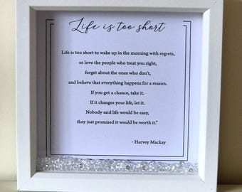 Life is too short scatter crystal frame, personalised gift, gift for her, things happen for a reason, inspirational poem, encouraging,