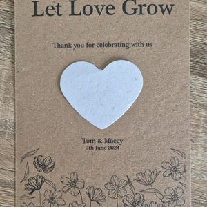 Coeur en papier pour graines à planter, cadeau de mariage, cadeau de remerciement, cadeau respectueux de l'environnement, papier pour graines en forme de coeur, laissez l'amour grandir, souvenir de mariage,