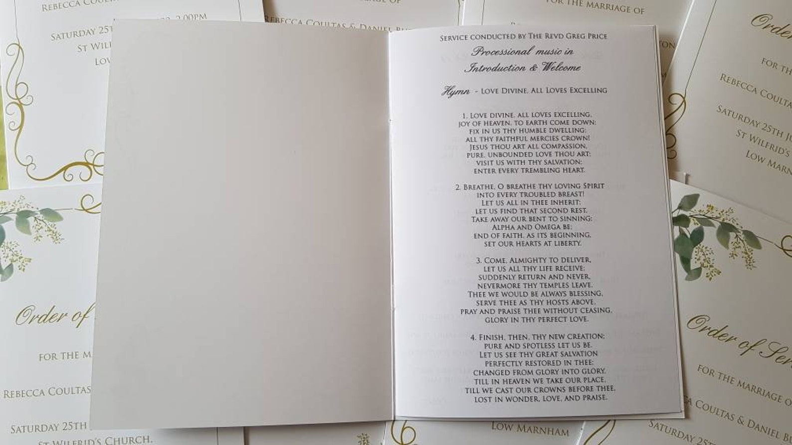 Wedding Order of Service Booklet, Wedding Stationery, Church Wedding ...