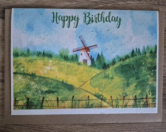 Plantable Birthday card, Wildflower Seed card, wild flower seed card, eco friendly, seed paper card, bee friendly, windmill birthday card,