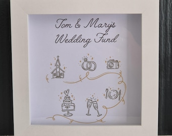Money box frame, personalised money box, savings, piggy bank, couple gift, letter box frame, wedding fund, wedding savings, getting married,