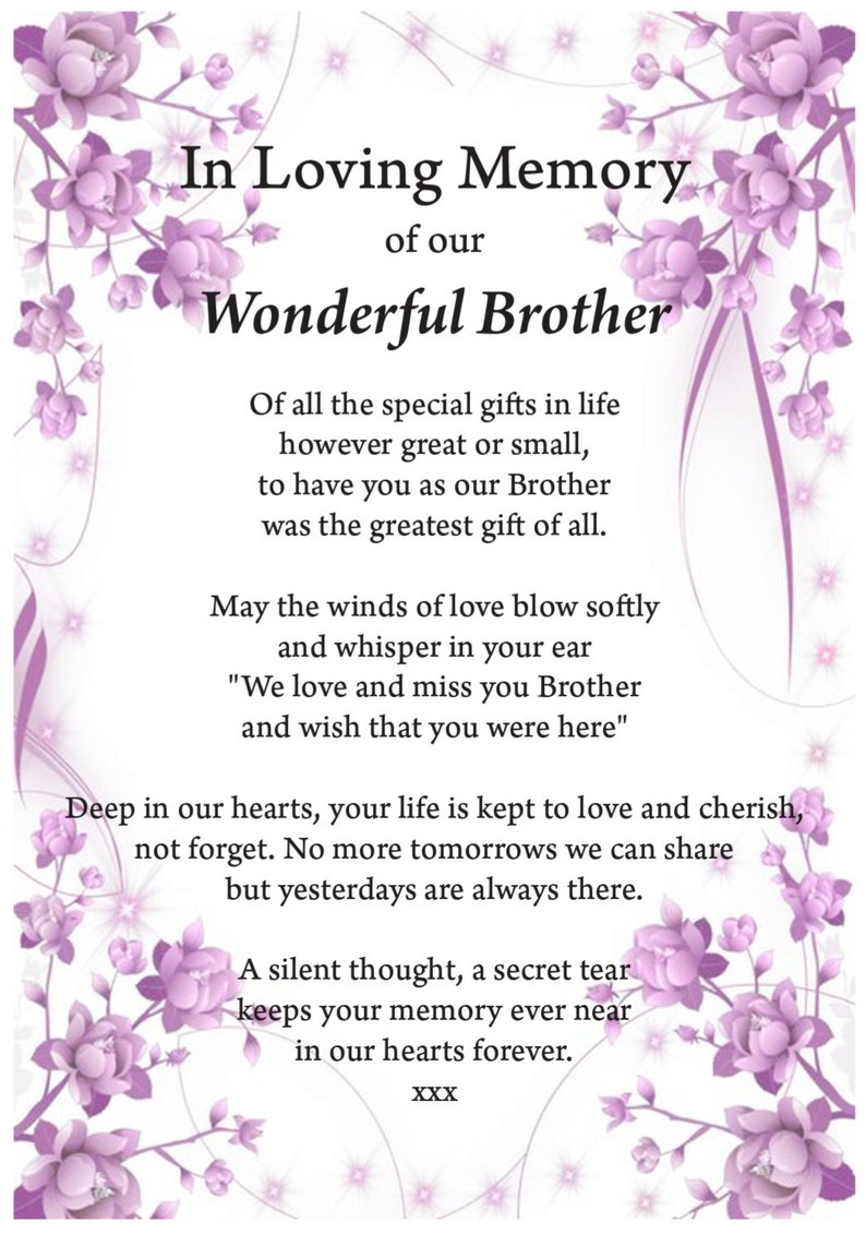 Brother in Loving Memory Print, Funeral Poem, Missing You, Bereavement, Heaven Print, Grief Poem