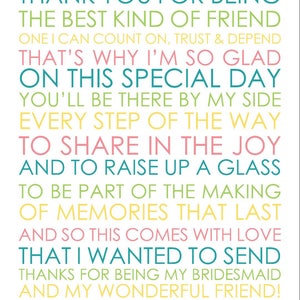 Bridesmaid gift, A4 print, present for bridesmaid, maid of Honour, matron of honour, personalised bridesmaid present, wedding day,