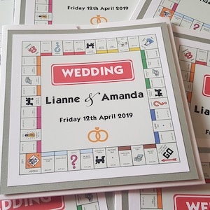 Monopoly theme wedding invitation, board game wedding theme, board game invite, personalised monopoly, wedding invitations for gamers,