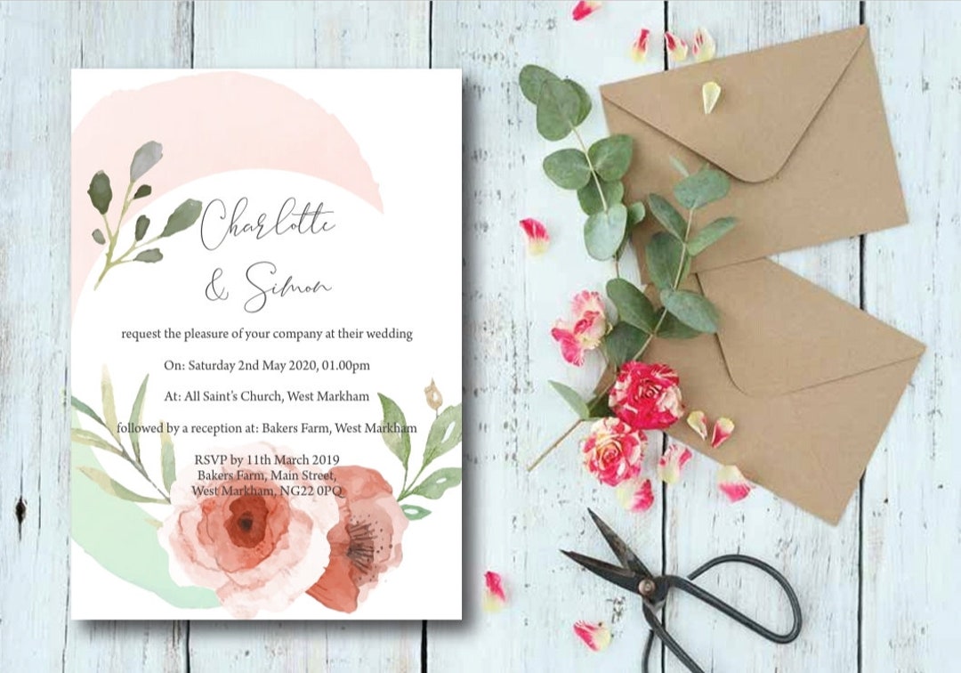 Spring Flower Invitations Floral Wedding Invitation, Spring Flower Wedding, Summer Wedding Invite ...