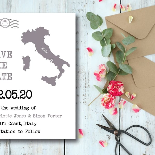 Wedding abroad save the dates, wedding abroad, destination wedding, travel theme wedding, map invitations, beach wedding,