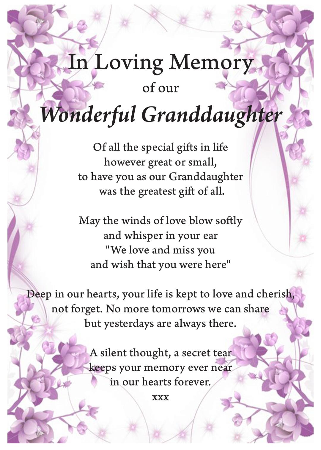 Granddaughter Loving Memory Print, Memorial Print, Digital Print