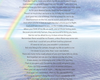 Letter from heaven print, to my dearest family, funeral poem, missing you, bereavement, rainbow, heaven print, a letter to my family,