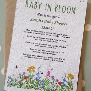Bonbonnière en papier pour baby shower, carte de graines à planter, carte de graines de fleurs sauvages, respectueux des abeilles, papeterie de baby shower, cadeau de baby shower,