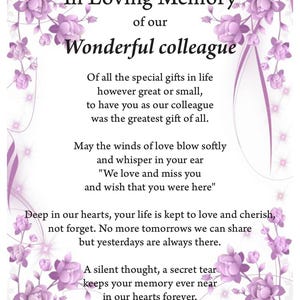 Impresión de recuerdo amoroso de un colega, impresión conmemorativa, impresión digital, descarga digital, poema fúnebre, seres queridos en el cielo, impresión A4,