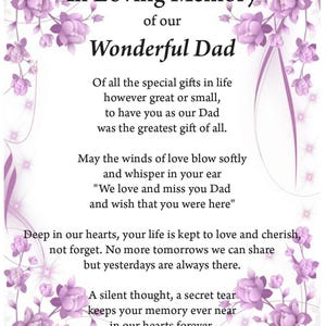 Impresión de recuerdo amoroso de papá, impresión conmemorativa, impresión digital, descarga digital, poema fúnebre, seres queridos en el cielo, impresión A4,
