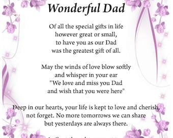 Dad loving memory print, memorial print, digital print, digital download, funeral poem, loved ones in heaven, A4 print,