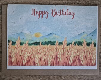 Wheat Plantable Birthday card, Wildflower Seed card, wild flower seed card, eco friendly, seed paper card, bee friendly, farming card,