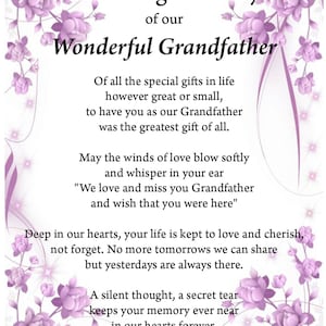 Impresión de recuerdo amoroso del abuelo, impresión conmemorativa, impresión digital, descarga digital, poema fúnebre, seres queridos en el cielo, impresión A4,