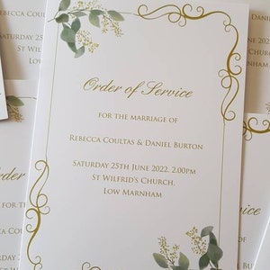 Wedding Order of Service booklet, wedding stationery, church wedding, hymn booklet, wedding day, order of the day, wedding programme,