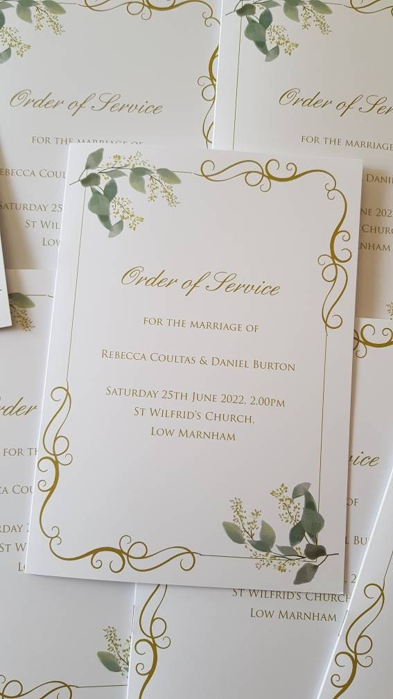 Wedding Order of Service Booklet, Wedding Stationery, Church Wedding ...