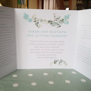 Gatefold wedding invitation, wedding invitation with RSVP, personalised wedding invitations, folded wedding invite, compact invitation,