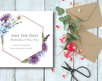 Floral Save the Date card, engaged, wedding day, keep the date, wedding stationery, invitations, invites, save the date,pretty save the date