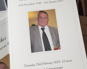 Funeral order of service, celebration of life booklet, remembrance service, funeral programme, funeral printing, memorial booklet, church,