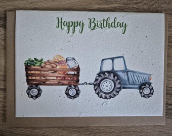 Birthday seed card, plantable seed card, wild flower seed card, eco friendly, seed paper card, bee friendly, seeded card, tractor card,