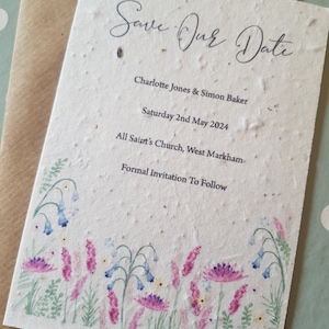 Save the Date Samenpapier, Frühlingshochzeit, Sommerhochzeit, Blumen Save the Date, Hochzeitseinladungen botanisch, hübsche Hochzeit, bepflanzbare Einladung