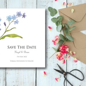 Save the Date, floral invitation, invitation printing, invites, forget-me-nots, wedding save the date, wedding invitations, wedding day