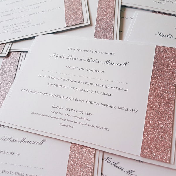 Glitter wedding invitation, pink sparkle card, sparkly invite, princess wedding, elegant wedding, luxury invitation, glamorous invite,