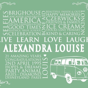 Campervan theme gift, friend gift, personalised print, best friend, personalised friend gift, friend birthday, split screen, veedub,