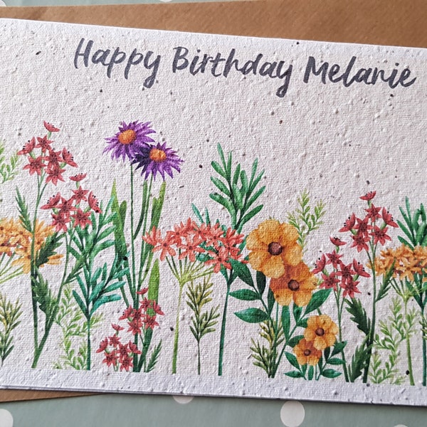 Gepersonaliseerde plantbare verjaardagskaart, Wildflower Seed-kaart, wilde bloemzaadkaart, milieuvriendelijk, zaadpapierkaart, bijenvriendelijk