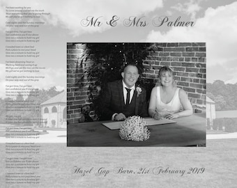 Impresión de letras de canciones, canción de boda, canción de primer baile, aniversario en papel, impresión personalizada, letras personalizadas, letras de música, regalo de aniversario