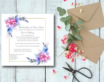 Floral wedding invitation, spring flower wedding, summer wedding invite, wedding invitation card, colourful wedding invites, pretty wedding,