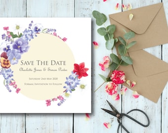 Floral Save the Date card, engaged, wedding day, keep the date, wedding stationery, invitations, invites, save the date,pretty save the date