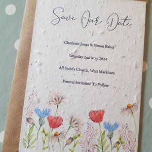 Carta di semi salva la data, matrimonio primaverile, matrimonio estivo, floreale salva la data, inviti di nozze botanici, bel matrimonio, invito piantabile,