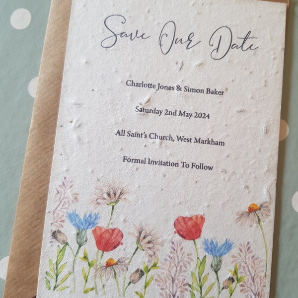 Seed paper save the date, spring wedding, summer wedding, floral save the date, botanical wedding invites, pretty wedding, plantable invite,