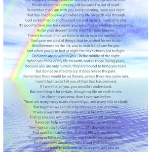 Carta del cielo impresa, impresión conmemorativa, impresión digital, descarga digital, poema fúnebre, seres queridos en el cielo, impresión A4,