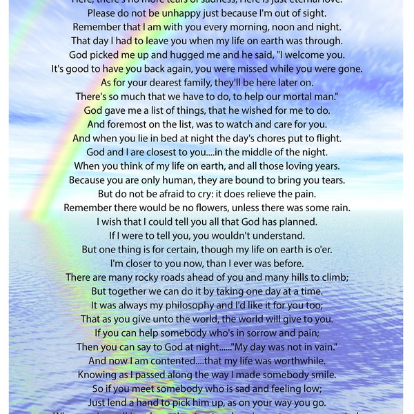 Letter from heaven print, memorial print, digital print, digital download, funeral poem, loved ones in heaven, A4 print,