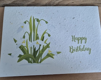 Plantable snowdrop Birthday Seed card, plantable seed card, nature gift, eco friendly, seed paper card, bee friendly, zero waste, wildflower