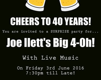 Party invitations, surprise party, party stationery, invites, personalised, 18th, 21st, 40th, 50th, 60th, 70th, 40th birthday party,