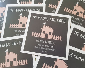 Change of address cards, new home, moving house, new address, moved house, new pad, relocation, new address postcards,