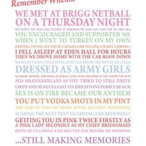 Remember when print, best Friend gift, present for best friend, friendship present, friend memories, friend birthday, friend keepsake,