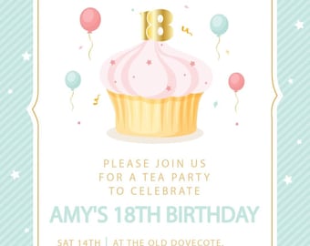 Tea Party Invitation, surprise party, party stationery, invites, personalised invites, celebration, party invitations, afternoon tea,