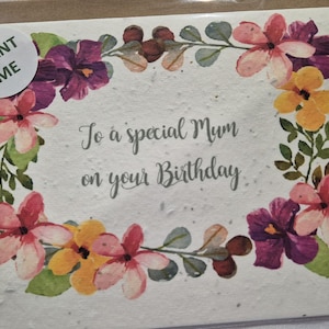 Cartão especial plantável de sementes de flores silvestres de aniversário de mãe, cartão de sementes plantáveis, cartão de sementes de flores silvestres, ecológico, cartão de papel de semente, amigável para abelhas