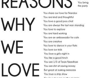 30 reasons why we/I love you print, friend picture, gift for them, house decor, friend Christmas gift, gift for friend, valentine's day,