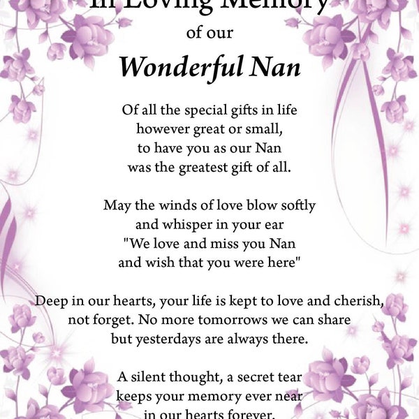 Nan Funeral Poem Etsy UK Nan Funeral Poem Etsy UK