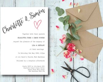 Minimalist wedding invite, simple wedding invitation, modern invitation, postcard wedding invite, stylish wedding, cute wedding stationery,