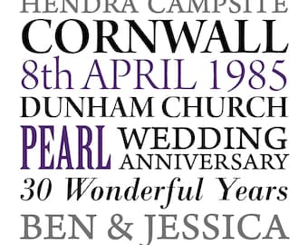 Pearl Wedding Anniversary gift, wedding anniversary gift, personalised gift, pearl wedding, Keepsake gift, anniversary gift, 30 years